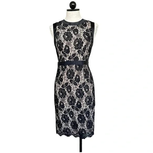 Milly of New York Marcella Bow Sheath Dress Silk & Floral Lace Overlay Size 2 - Picture 15 of 16